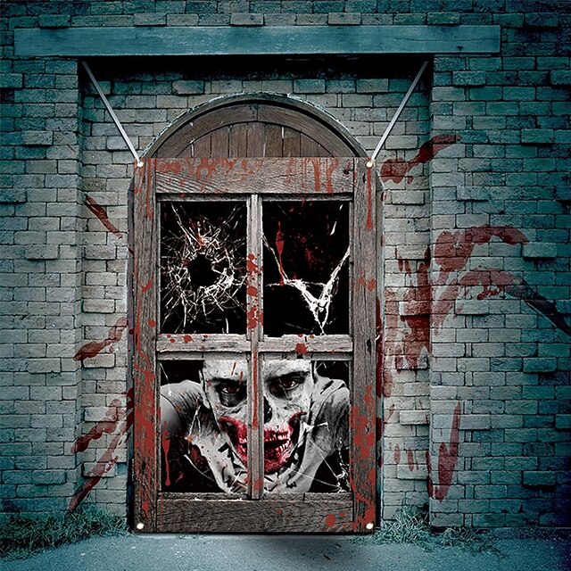 Zombie Door Curtain Halloween Background Banner for Horror Festival