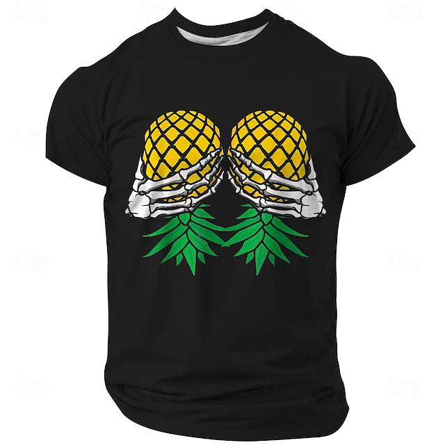 Men's Funny Graphic T-Shirt, Pineapple Bra Skeleton Hands Design, Risque Party Short Sleeve Tee 6