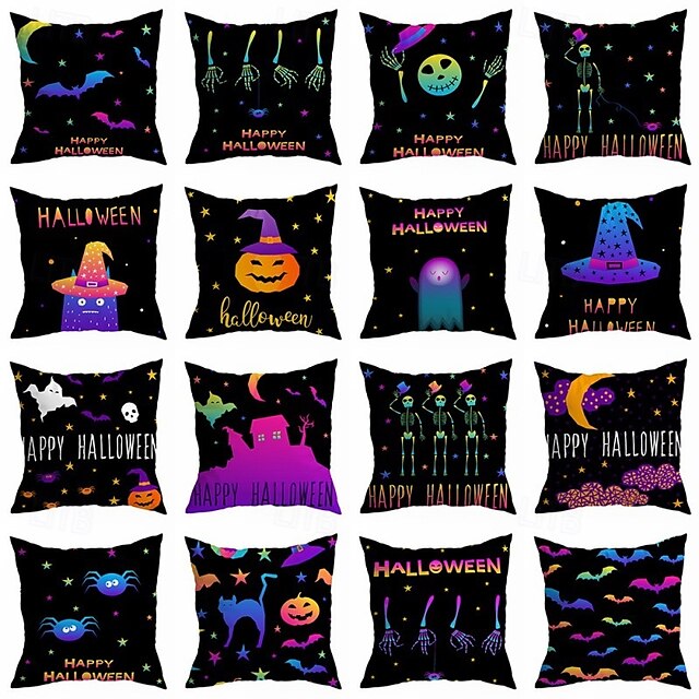 halloween dekorace strašidelné dekorativní přehozené polštáře povlak 1ks měkký čtvercový povlak na polštář povlak na polštář do ložnice obývací pokoj pohovka gauč křeslo dýňové lebky