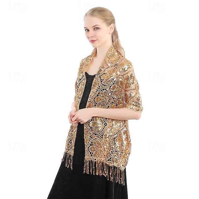  κομψή παγιέτα φούντα σάλι βραδινό φόρεμα cheongsam εξωτερικό σάλι νύφη παράνυμφος πούλιες σάλι