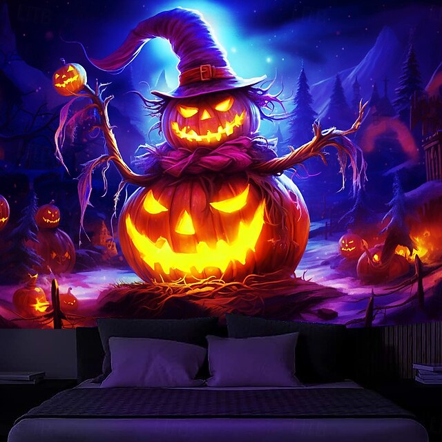  Halloween decoraties blacklight wandtapijt jack o lantern uv reactief glow in the dark glow party psychedelisch trippy misty hangend wandtapijt muurschildering voor woonkamer slaapkamer
