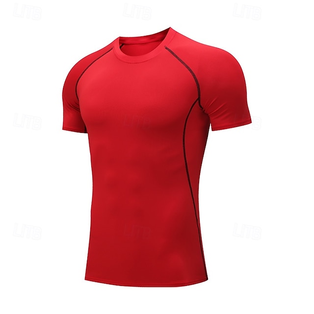  男性用 コンプレッション・シャツ ランニングＴシャツ パッチワーク 半袖 Tシャツ スポーツ アスレイジャー 夏 スパンデックス 高通気性 速乾性 吸汗性 ソフト フィットネス ジムトレーニング ランニング スポーツウェア アクティブウェア カラーブロック ブラック ホワイト ルビーレッド