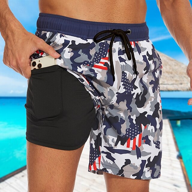  Per uomo Boxer da mare Pantaloncini da mare Boxer da surf Tasche A cordoncino Cinturino elastico Con fodera a compressione Pantaloncini / Cosciali Esterno Spiaggia Piscina Asciugatura rapida Leggero