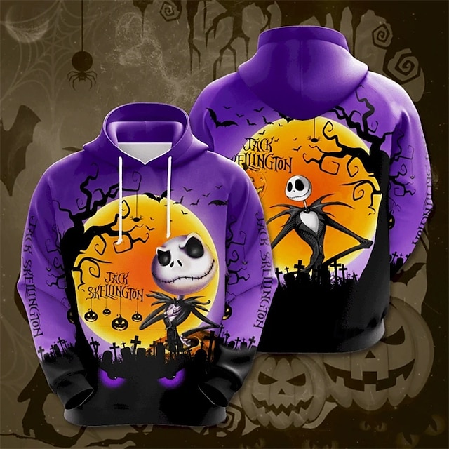 Halloween Jack Skellington Hoodie Pullover Funny Christmas Hoodie Anime ...