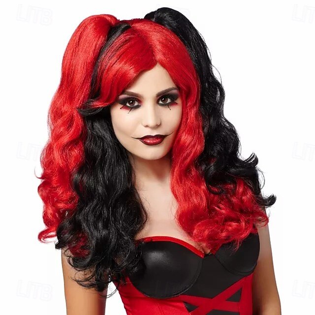 Red and Black Jester Wig Halloween Cosplay Party Wigs3
