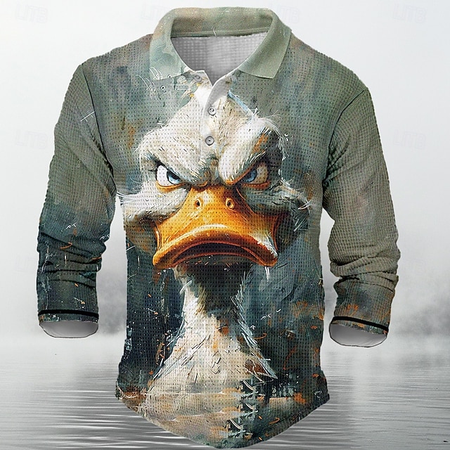 Men's Duck Golf Shirt Long Sleeve Polo Shirts Collared Shirts Casual Funny Streetwear Vacation Wear Party Outfits Buttons 3D Print Spring Fall Winter Green4