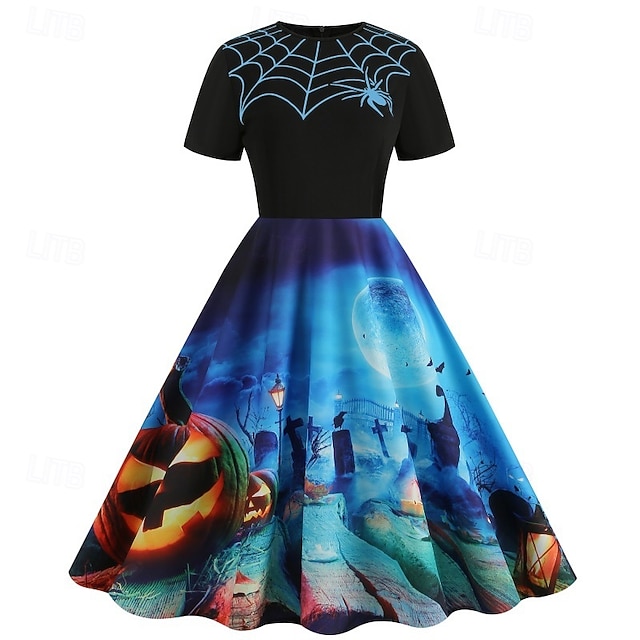  Pumpkin Skull Skeleton Spider Web Halloween Dress Flare Dress Punk & Gothic Sexy Costume Dress Up Adults' Women's Masquerade Dailywear Easy Halloween Costumes Dress Up