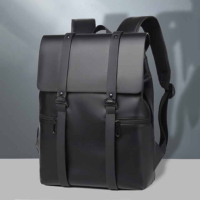 Sleek Black Faux Leather Backpack for Men - Stylish and Durable Laptop ...