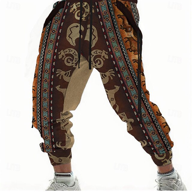Men's Sweatpants Joggers Pants Trousers Mid Waist Drawstring Elastic Waist Vintage Tribal Outdoor Street Dailywear Pocket Spring Fall Winter 3D Print Brown4