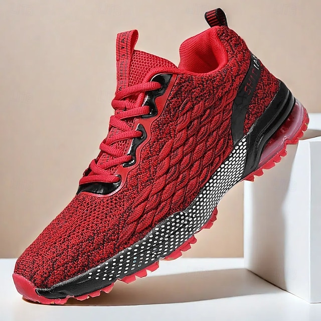  Homens Tênis Sapatos brancos Tecelagem voadora Confortável Antiderrapante Com Cadarço Preto Vermelho Cinzento