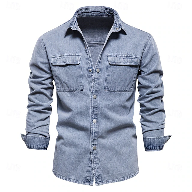 100% Cotton Denim Shirts Men Casual Solid Color Thick Long Sleeve Shirt for Men Spring High Quality Jeans Male Shirt 8