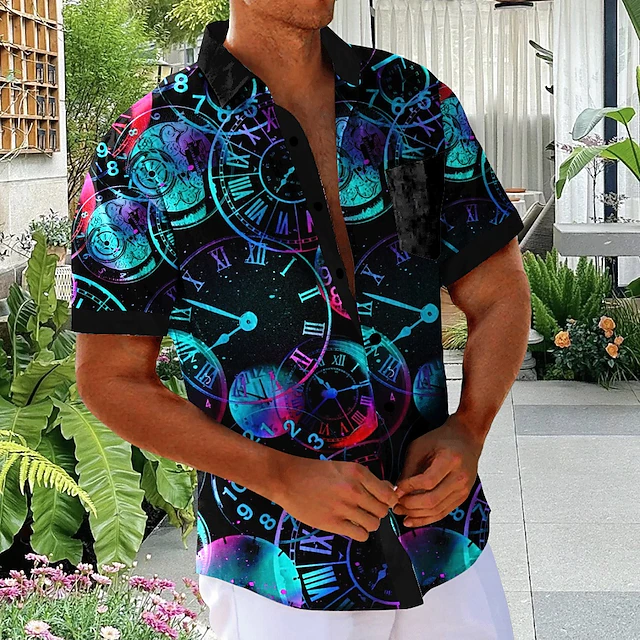 Men's Neon Beach Shirt Button Up Shirt Short Sleeve Hawaiian Vacation Daily Summer Spring Collared Shirts Pocket Blue4