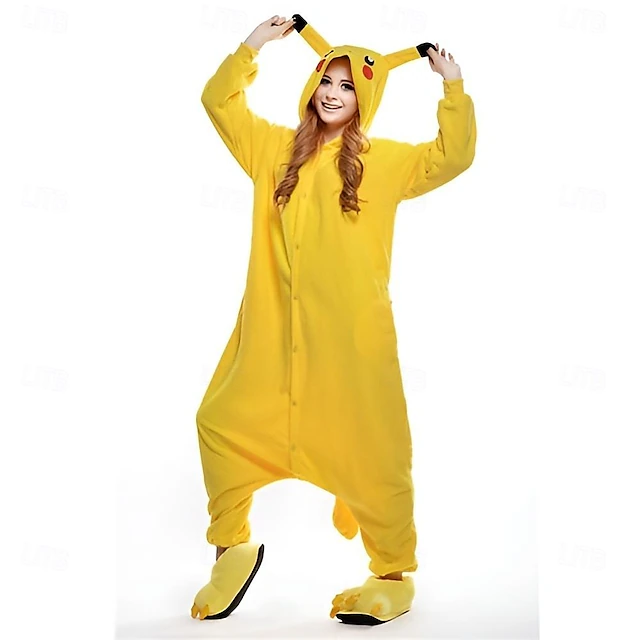 Adults' Patchwork Onesie Costume Carnival Costume Pika Pika Onesie Pajamas Kigurumi Pajamas Pajamas Funny Costume For Men and Women Christmas Carnival New Year Cartoon 6