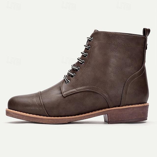  Botine maro din piele artificială cu șireturi pentru bărbați - cizme casual elegante pentru purtarea de zi cu zi și ocazii formale