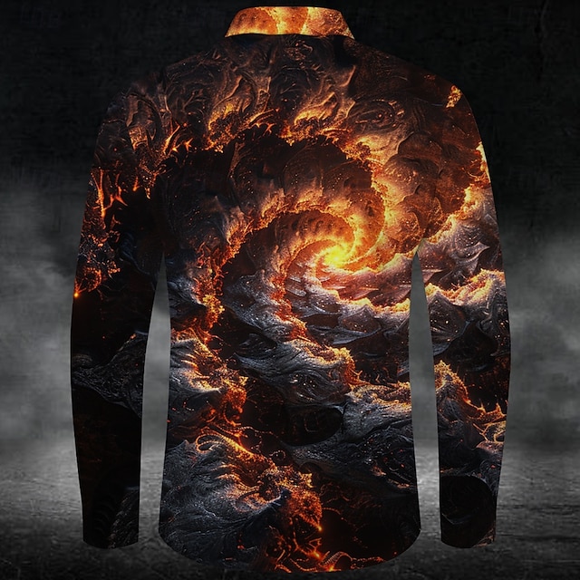  Grafisk Fritid Herre Skjorte med knapper Langermet Fest & Aften Daglig Høst Vinter Vår sommer Skjortekrage Knepp opp 3D-utskrift Tynn Gul Polyester