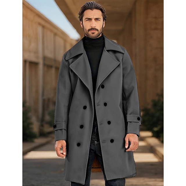  Men's Winter Coat Overcoat Peacoat Trench Coat Daily Vacation Fall & Winter 95% polyester 5% cotton Thermal Warm Outerwear Clothing Apparel Fashion Classic Plain Pocket Lapel Double Breasted