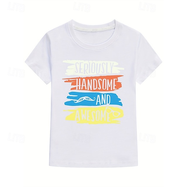  Jungen 3D Buchstabe T-Shirt Kurzarm Sommer Frühling Modisch Basic 100% Baumwolle kinderkleidung 4-12 Jahre Rundhalsausschnitt Outdoor Casual Täglich Regular Fit