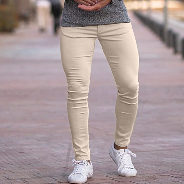  Herren Anzughosen Hose Hosen Chinesisch Chino Knopf Tasche Glatt Komfort Formal Party Arbeit Modisch Klassicher Stil Hellkaki Schwarz Mikro-elastisch