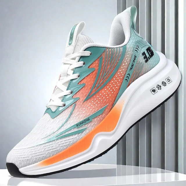 Men's Lightweight Performance Running Shoes – Breathable Mesh Sneakers in Mint and Coral with Dynamic Design 16