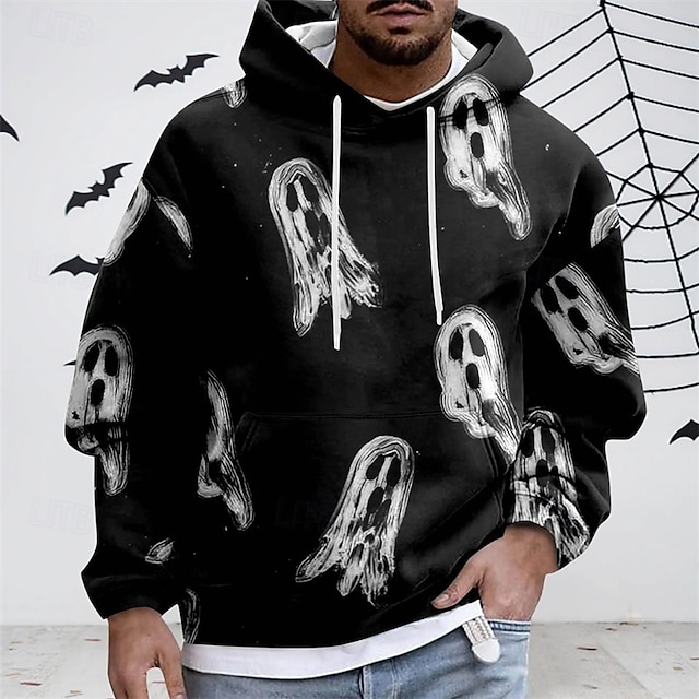  Halloween Skelet Kranium Hattetrøje Pullover Anime 3D Frontlomme Grafisk Til Par Herre Dame Voksne Halloween Karneval Maskerade 3D-udskrivning Fest Afslappet / Hverdag