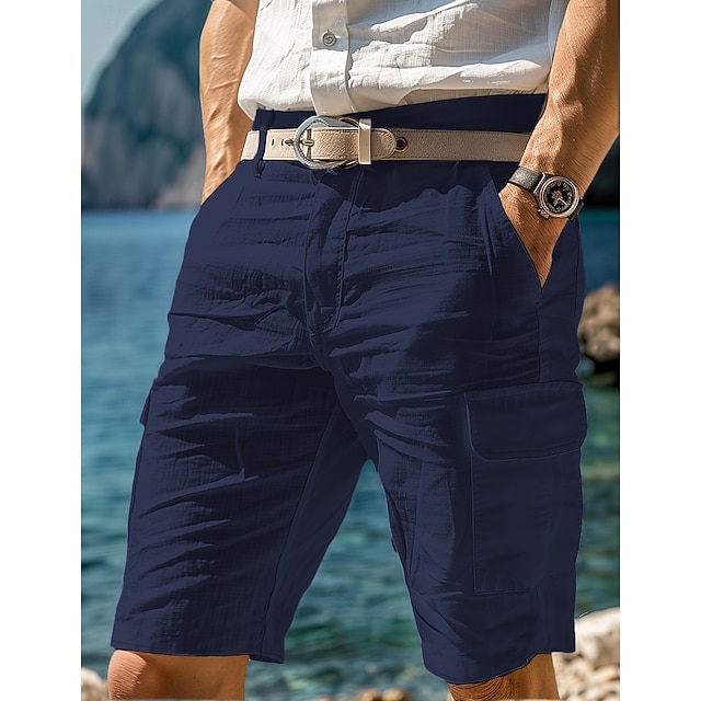  Hombre Pantalón Corto Cargo Pantalón corto Pantalones cortos de lino Pantalones cortos de verano Pantalones cortos de playa Multi bolsillo Pierna recta Plano Comodidad Transpirable Longitud de la