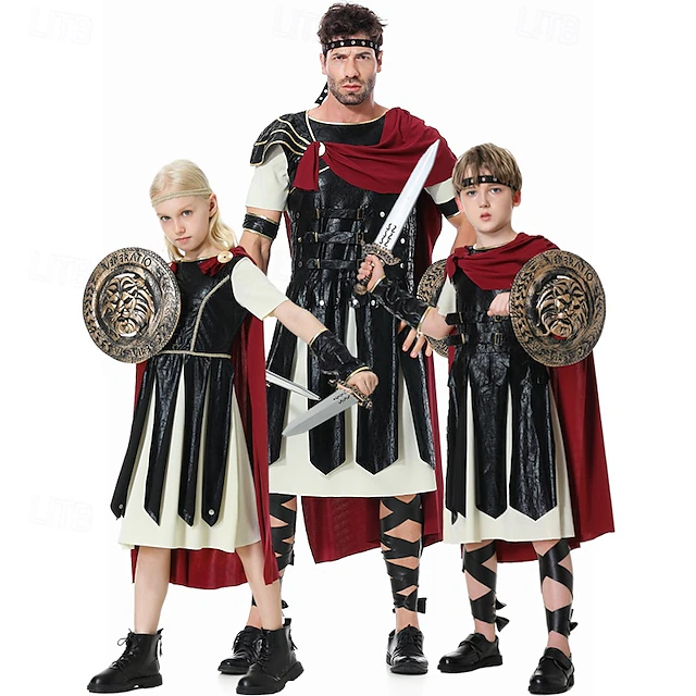 Roman Knight Warrior Carnival Costume Halloween Group Family Costumes Kid's Adults' Men's Boys Girls' Medieval Performance Party Halloween Carnival Easy Carnival Costume 15