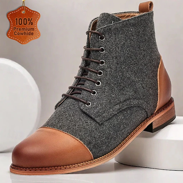 Men's Vintage Lace-Up Ankle Boots with Cloth Fabric and Leather, Stylish and Comfortable for Daily Wear 8