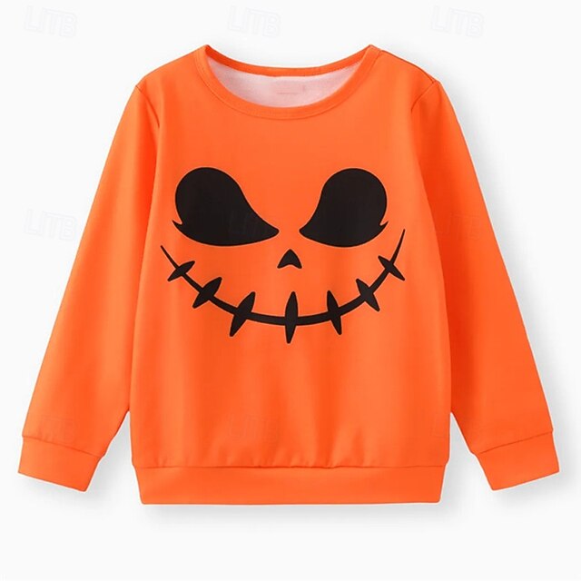  Halloween Pojkar 3D Grafisk Spöke Tröja Långärmad Vår Höst Mode Grundläggande Polyester Barn 4-12 år Rund hals Utomhus Ledigt Dagligen Normal