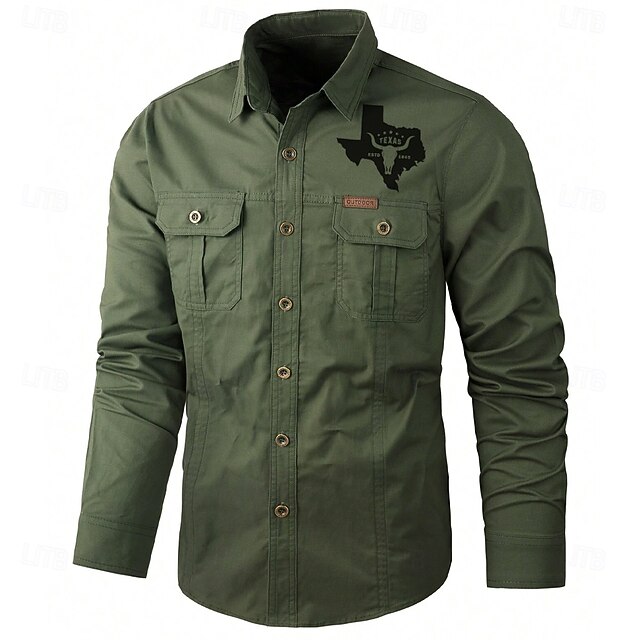  Homme Texas Imprimé Vache Chemise de travail Chemise Western Chemise Cargo manche longue Occasionnel Tactique Sport & Loisir Sortir Hiver Printemps & Automne Col Rabattu Imprimé Noir Vert Véronèse