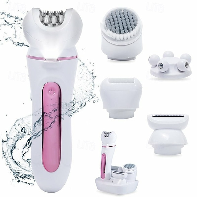 5-in-1 Hair Removal Epilator Shaver Face Razor Facial Brush Face Massage Body Exfoliator Rechargeable Hair Removal for Women