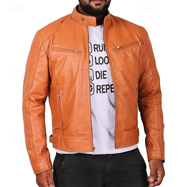  Herren Kunstlederjacke übergangsjacke Bikerjacke Rote Lederjacke Urlaub Täglich Winddicht Warm Tasche Herbst Winter Einfach Mode Klassisch Stehkragen Regulär Kunstleder Schwarz Weiß Wein Dunkelgrün
