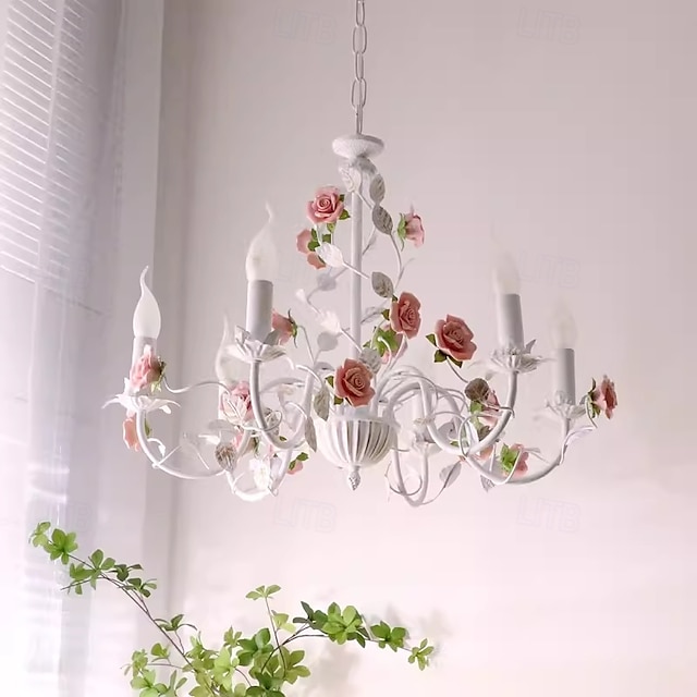  lampada a sospensione a led 3/6/8 luci stile nordico lampada in ferro battuto rosa pastorale lampadario sputnik illuminazione stile candela e14 soggiorno camera da letto 110-240v