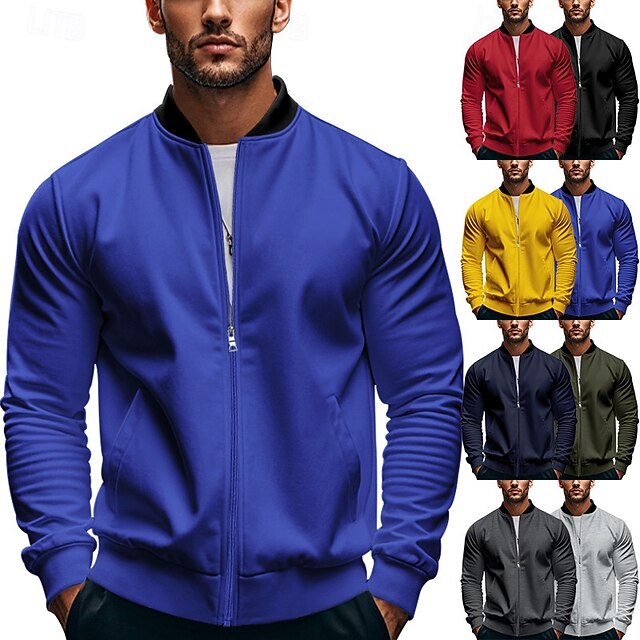 Men's Lightweight Jacket Varsity Jacket Daily Vacation Breathable Patchwork Spring & Fall Color Block Fashion Classic Stand Collar Regular Black Yellow Red Navy Blue Royal Blue Jacket 31