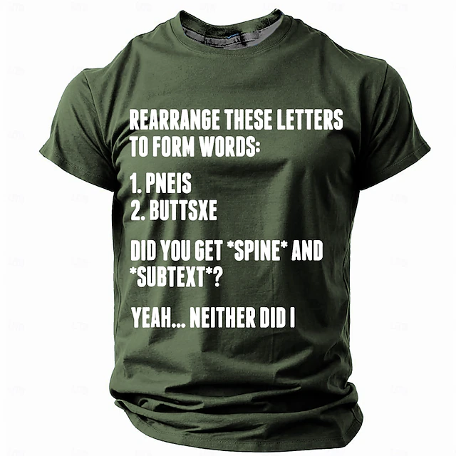 Men's Funny Graphic T-Shirt | Dirty Mind Puzzle 'Pneis Buttsxe' Wordplay Humor 6