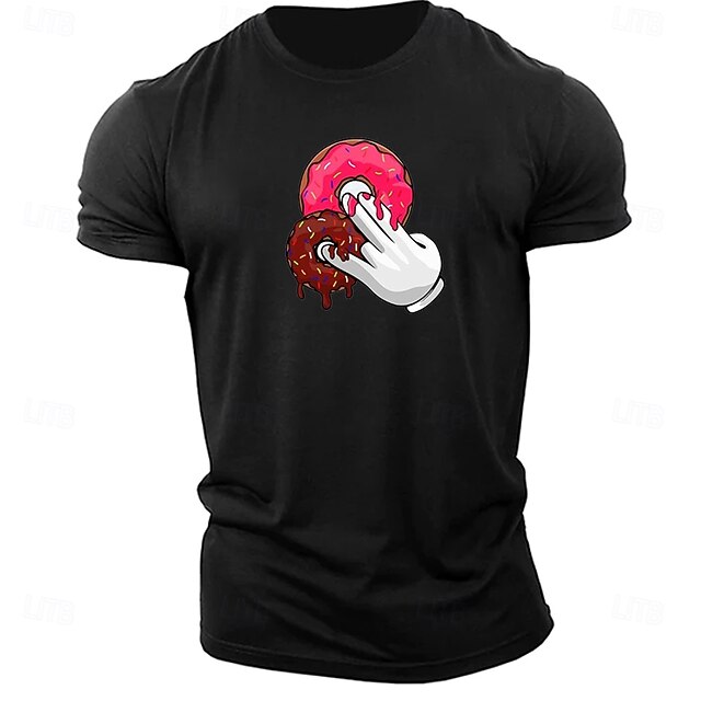 Mens Funny Donut Finger Graphic T-Shirt | Adult Humor Short Sleeve Tee 6