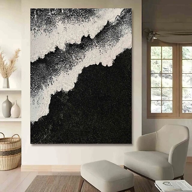  fait à la main 3d vague noire peinture à l'huile sur toile grand couteau à palette texturé abstrait peint à la main boho peinture à l'huile art mural personnalisé œuvre d'art minimaliste contemporaine