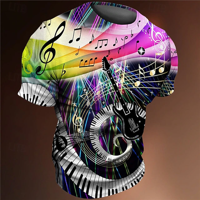 Music Festival Men's Graphic Pano Keys Musical Notes T Shirt Tee Short Sleeve T shirt 3D Print Crew Neck Shirt Vintage Fashion Designer Outdoor Casual Daily Blue Purple Orange Spring & Summer 7