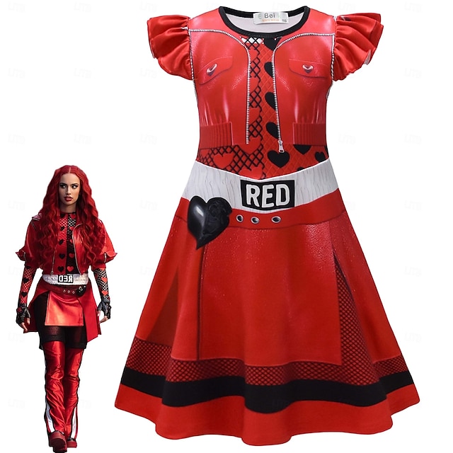  Jälkeläiset The Rise of Red Lasten punainen sydänten kuningatar Mekot Asu Cosplay Elokuva-cosplay for Tyttöjen Lasten Karnevaali Naamiaiset Suoritus Juhlat