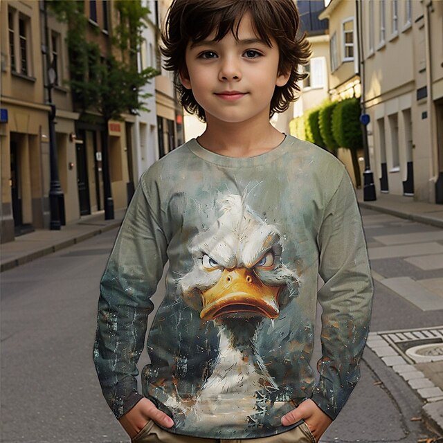  Pojkar 3D Grafisk Djur Tecknat T-shirt Långärmad Vår Höst Mode Grundläggande Barn 4-12 år Rund hals Utomhus Ledigt Dagligen Normal
