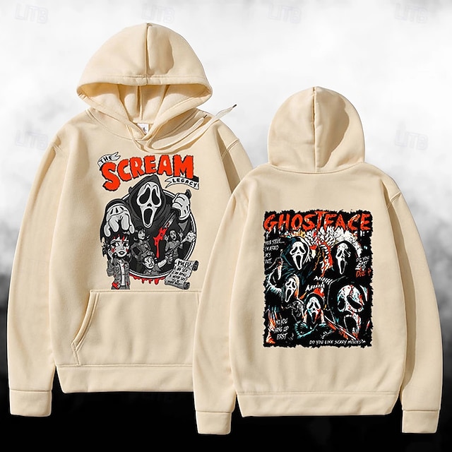  Halloween Grido Faccia da fantasma Teschio dello scheletro Felpa con cappuccio Stampa Tasca frontale Grafica Per Da coppia Per uomo Per donna Per adulto Halloween Carnevale Mascherata Stampa a caldo