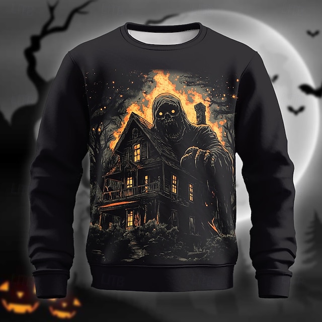  Duch Dom Męskie 3D drukowanie 3d Bluza dresowa Halloween Urlop Wielkanoc Halloween Bluzy Czarny Półgolf Wycięcie pod szyją Zima Wiosna i jesień Projektant Bluza z kapturem
