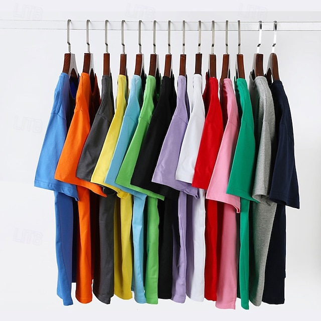  Unisex Boys Girls' 3D Solid Color Tee Short Sleeve Summer Spring Fashion Basic Kids 4-12 Years Crew Neck Outdoor Casual Daily Regular Fit
