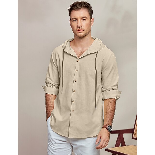  Per uomo Camicia Camicia di lino Abbigliamento da spiaggia Camicia con Bottoni Camicia con cappuccio Semplice Vacanza Casuale Nero Bianco Blu Verde Manica Lunga Con Cappuccio Primavera & Estate