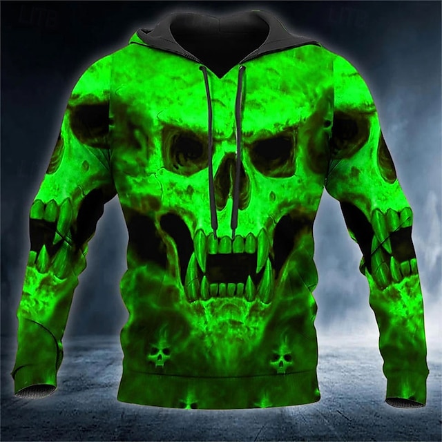  Men's Skull Graphic Prints Hoodie Hoodies Sweatshirt Pullover Hoodie Sweatshirt Long Sleeve Hooded Sweatshirt Hooded Streetwear 3D Print Daily Sports Yellow Red Print Spring &  Fall Designer
