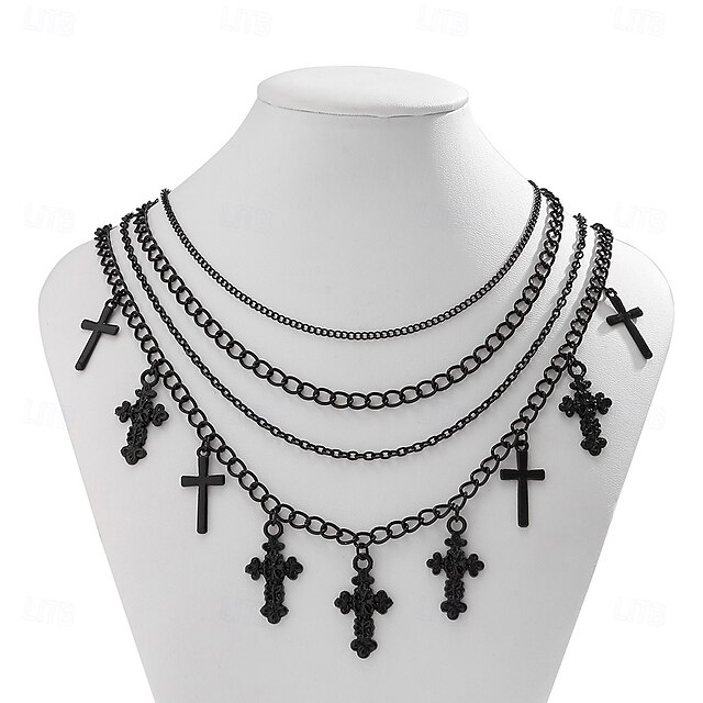  Colares com Pendentes cromada Mulheres Punk Vintage Moda Multi Camadas Forma Geométrica Colar Para Festa dia das Bruxas Rua