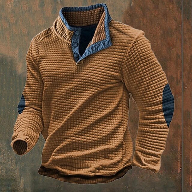 Men's Sweatshirt Waffle Sweatshirt Yellow Green Standing Collar Color Block Color Block Ribbed Textured Sports & Outdoor Daily Holiday Polyester Streetwear Basic Casual Spring &  Fall Clothing Apparel3