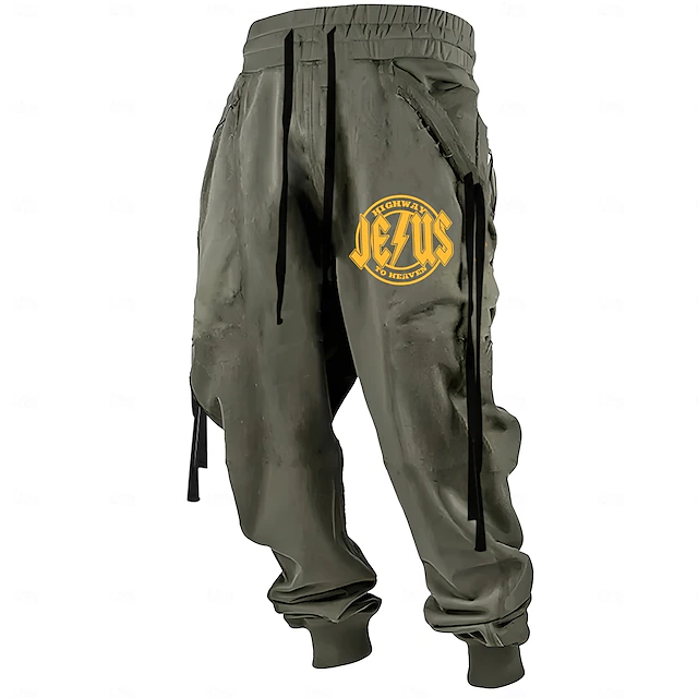 Men's Jesus Faith Sweatpants Joggers Pants Trousers Mid Waist Drawstring Elastic Waist Vintage Casual Outdoor Street Dailywear Pocket Spring Fall Winter 3D Print Black Green4