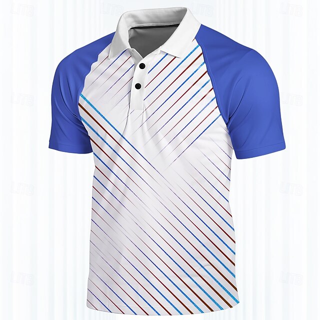 Men's Geometric Polo Shirts Golf Polos Shirts Short Sleeve Polo Shirts Collar Casual Vacation Dailywear Buttons 3D Print Summer Blue4