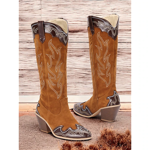Women's Vintage Brown Suede Western Cowboy Boots with Embroidered Detailing - Perfect for Rodeo, Country Concerts, and Daily Wear 10