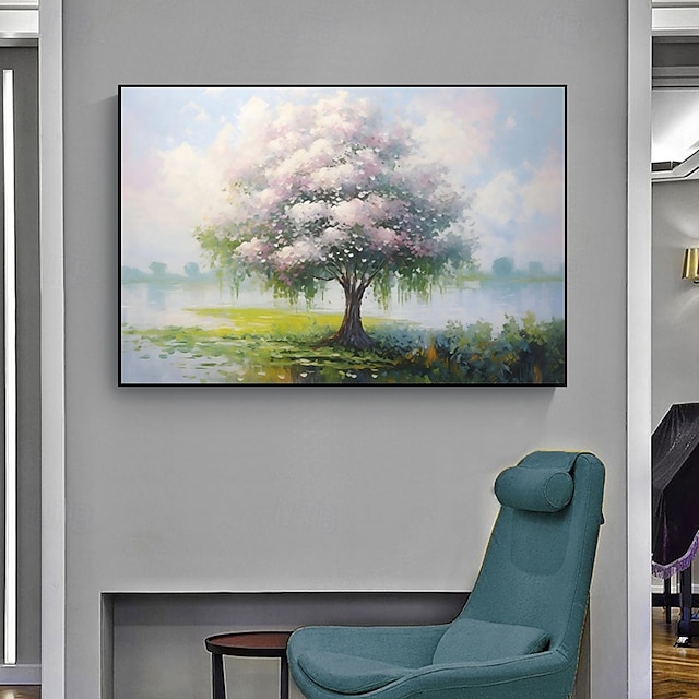 Hand Paint Canvas Oil Painting Cherry Blossom Wall Art Landscape ...